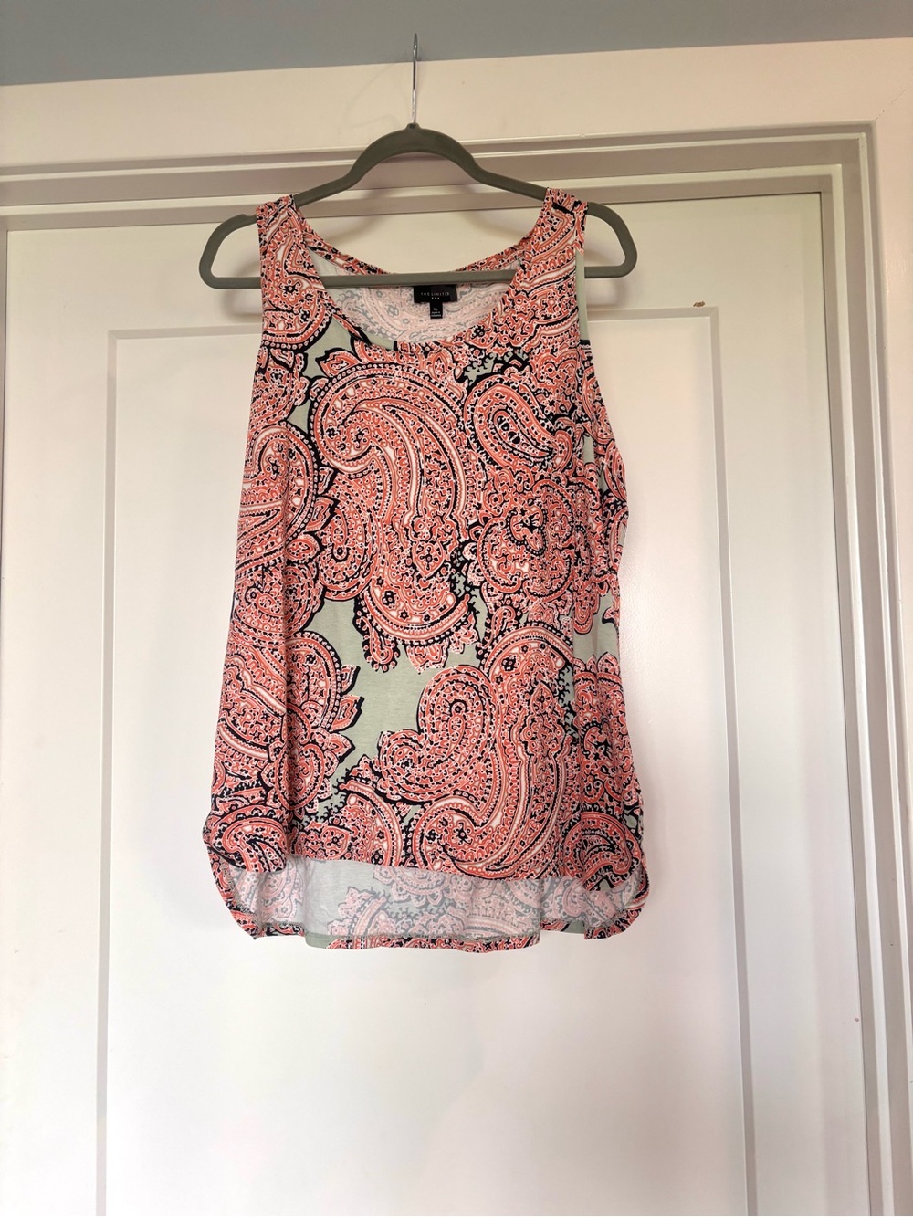 The Limited Coral/ Mint/ Black Paisley Hi Low Hem Sleeveless Stretch Tank Top XL